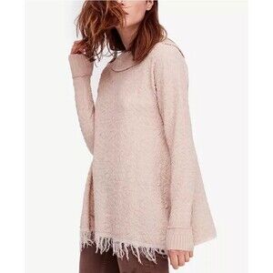 Free People Broken Glass Tunic Sweater Pink Textured Pullover M Frayed Hem